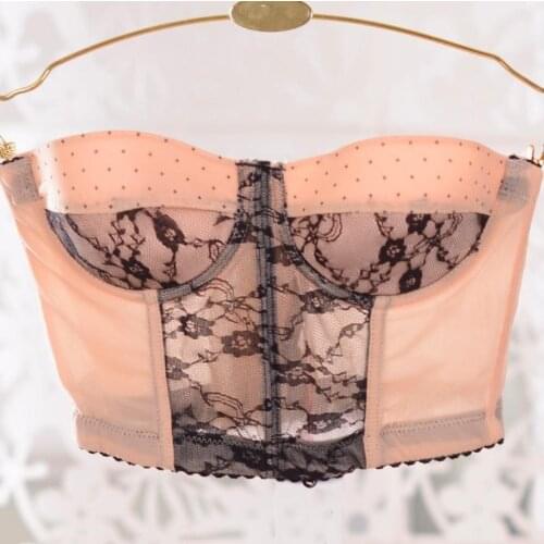 Sexy Short Crop Tops Camis dot Lace crop top with strapless and chest-side gathered tunic