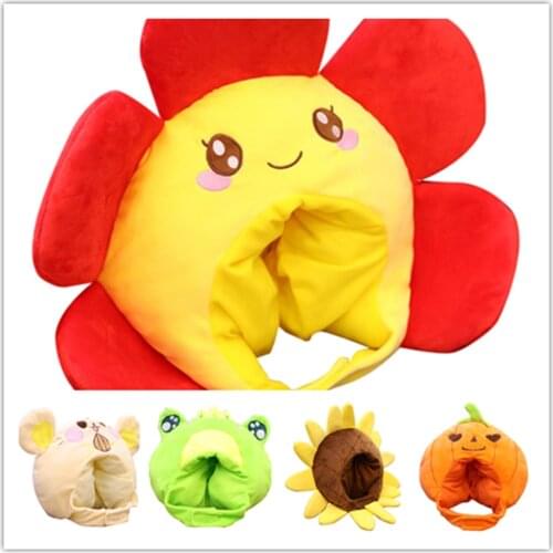 Plush Toys Cosplay Hat Cartoon Frog Pumpkin Shark Hamster Sunflower Hat Headwear Fancy Cap Gift