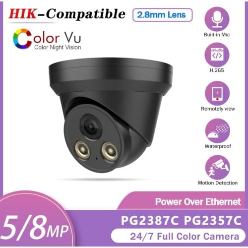 Hikvision Compatible Ultra HD 8MP ColorVu POE CCTV Camera H.265 IP66 2.8MM 5MP IP Dome Webcam Built-in Mic & Color Night Vision
