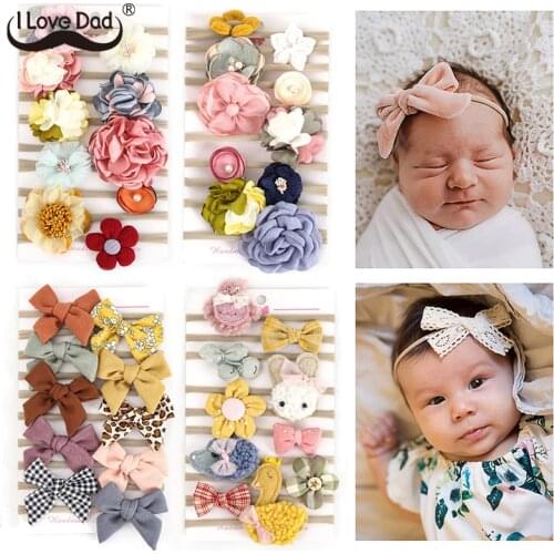 10 Pcs/Set Cute Bows Newborn Baby Girl Headbands Princess Flower Elastic Baby Headband Hair Band For Girls Hair Accessories