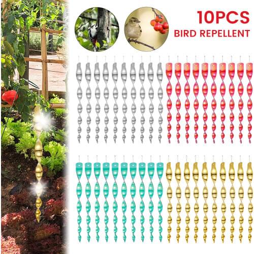 10 Pcs/Set Bird Repellent Rod Outdoor Rotating Reflective Bird Deterrent Device Wind Spiral Bird Scare Rod Hanging Ornament 30cm