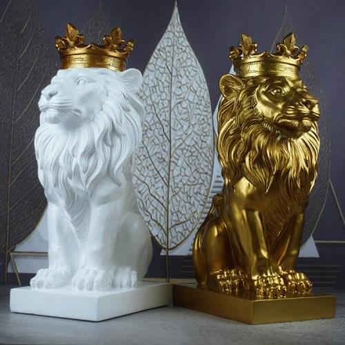 Lion Resin Statues Golden Crown Lion Statue Animal Figurine Art Crafts Abstract Nordic Decoration Home Decor Sculpture Ornaments
