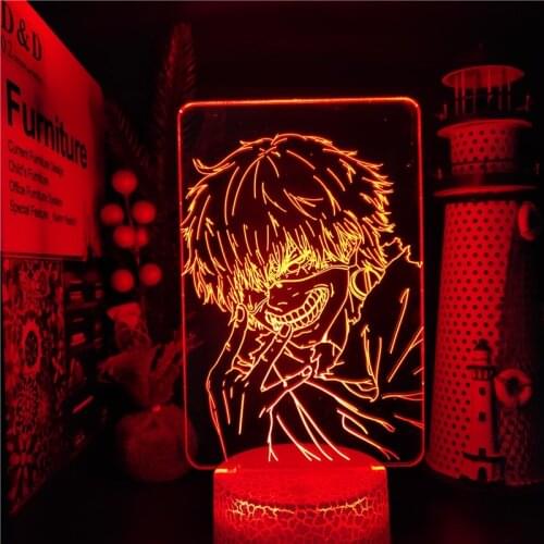 Tokyo Ghoul Kaneki Ken Acrylic 3D Lamp Anime Illusion LED Night Light Color Changing Table Lamp For Kid Bedroon Decor Manga Gift