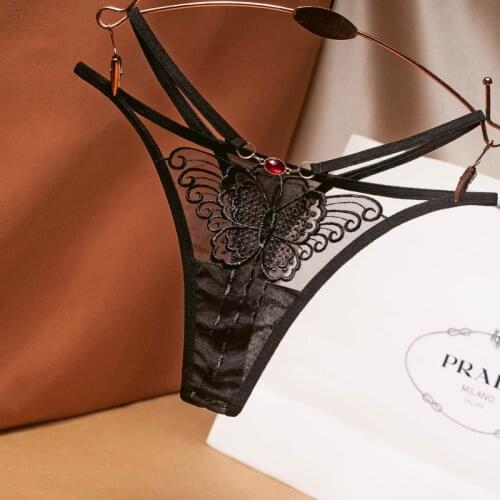Silk Gauze Embroidery Womens Underwear Sexy Hollow Thong Diamond Ornaments Temptation Low Waist T Pants G-String Panties Women