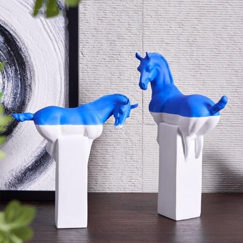 Home Furnishing New Chinese Style Floating Blue Horse Ceramic Decoration Model Room Hotel Living Room Lobby Decoration Sculpture
