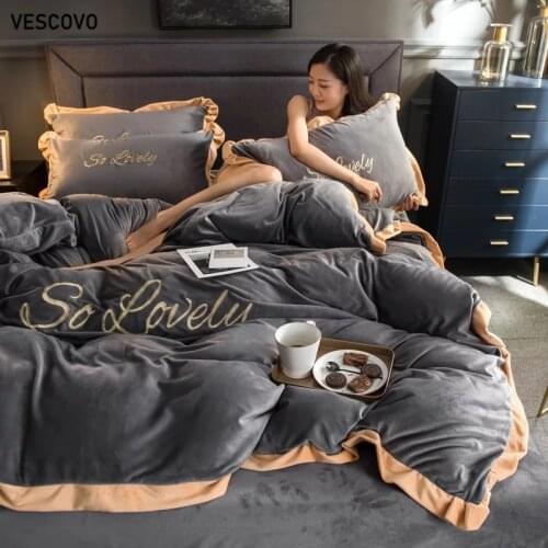 VESCOVO Coral Plush winter thickened flannel double single bedding set fitted sheet quilt cover set queen size