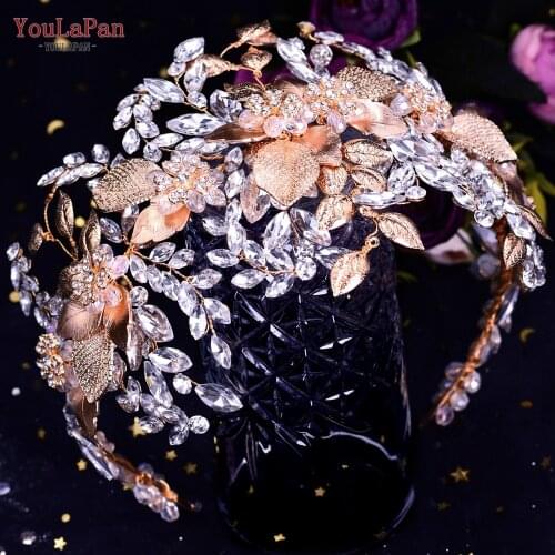 YouLaPan HP391 Wedding Bridal Headband Head Jewelry for Women Tiara Golden Leaves Flower Headpieces for Wedding Crown Headwear