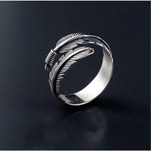 Jewelry Fashion High-quality Jewelry Thai Silver color Female Personality Feathers Arrow Open Ring GIft