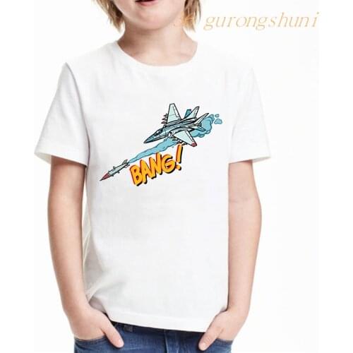 Funny Children clothing tshirt girl plane cartoon t shirt aircraft girls tops Fighter kids clothes boys t shirts Kid t-shirts