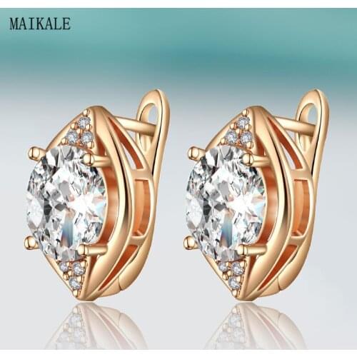 MAIKALE Fine Micro Wax Inlay Stud Earrings Women Luxury Wedding Fashion Jewelry Gold Natural Zircon Earring For girl Gift