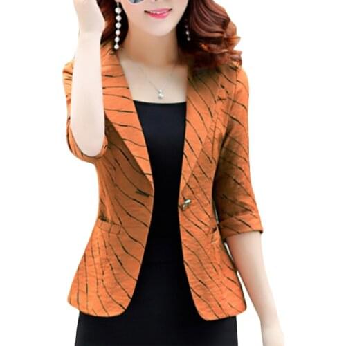 Seven-point sleeves striped small suit Women short coat 2019 spring Korean casual suits Womens Plus size Suits Blazers 3XL F207