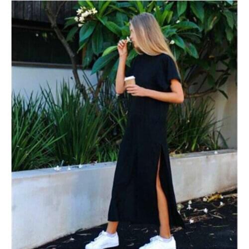 Women Summer Maxi T Shirt Dress Sexy Party Vintage Bodycon Casual Loose O Neck Cotton Home Black Long Dresses Plus Size