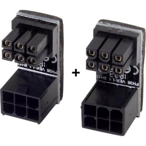 1Pair 2PCS ATX 6Pin male to Female 180 Degree Angled Power Adapter for Desktops Graphics Card
