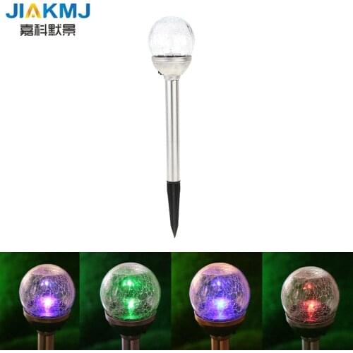 2pcs RGB Color Gradual Changing Solar Crackle Glass Ball LED Lawn Lamp Light Lampada Led Solar Light with Stainless Steel Stake