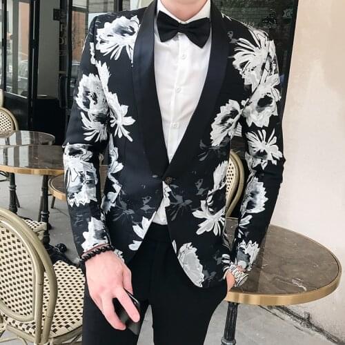 2021 Brand clothing New Men Fashion Suit Party Coat Casual Slim Fit Blazer Buttons Suit Floral Print Painting Blazers Jacket