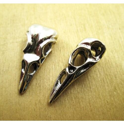5pcs 10x15x32mm Bird Skull Head charms pendants, Zodiac Charm DIY necklace/ bracelets charms antique silver tone