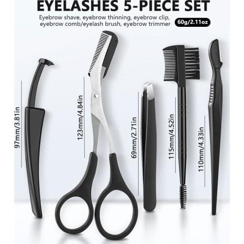 5pcs Eyebrow Trimmer Razor Kit Eyebrow Scissors Eyebrow Comb Razor Tweezers Eyelash Brush Eyebrow Scraper Eyelash Hair Clips