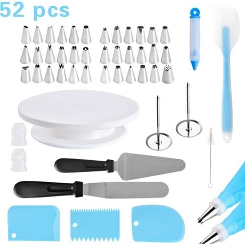 52pcs/set Turntable Swivel For Cakes Stainless Steel Icing Piping Nozzles Pastry Bags Multi Cake Decor Tool Baking Accessories