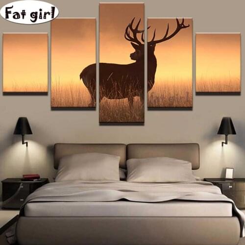 Elk in the sunset 5d diy embroidery square/round stone diamond painting cross stitch mosaic Rhinestone animal home decoration
