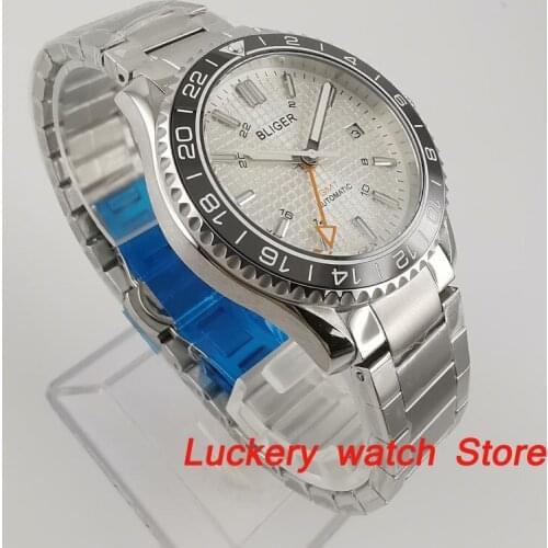 Bliger 41mm GMT Men watches white dial saphire glass Ceramic Bezel luxury Automatic mechanical watch
