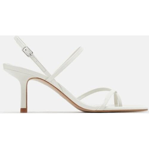 LMCAVASUN White High Heels Sandals for Summer Narrow Band High Heel Vintage Square Toe Heel Sandals Concise Ladies Shes