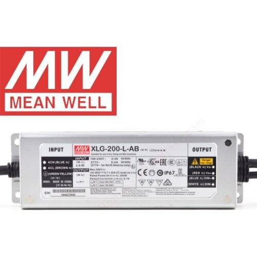 Mean Well XLG-200-L-AB IP67 Metal Case 3 in 1 dimming lighting meanwell 142-285V/700-1050mA/200W Constant Power LED Driver