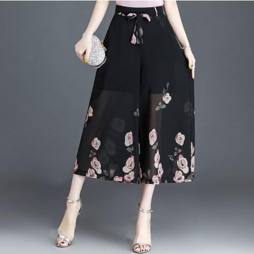 High Waist Wide Leg Pants Spring Summer Women Oversized Vintage Floral Print Chiffon Pants Female Casual Loose Trousers