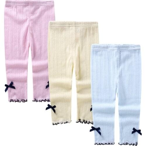 Kids Girls Lace Pants 2018 New Arriwal Cropped Leggings Cotton Pants Elasticity Pink Gray White Blue Yellow 3-8Y GL84