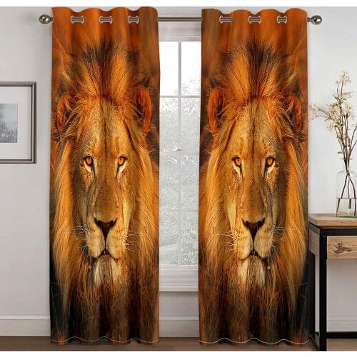 Home Living Room Shading Decorative Curtain Home Textile Decoration Bedroom Curtains Lion Pattern 3D Printing In The Sunset