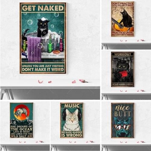 Affiches drôles, affiches de chat noir, art mural imprimé chat, signalisation à la maison