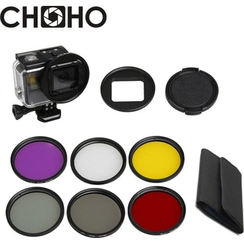 Filter UV CPL ND2 Diving Yellow Red Purple 58mm Adapter Ring Dive Filtors for GoPro 5 6 7 B Waterproof Case Accessories