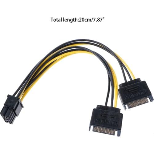 Dual 15Pin SATA Male To 8Pin(6+2) PCI-E Male Video Card Power Supply Cable 20cm