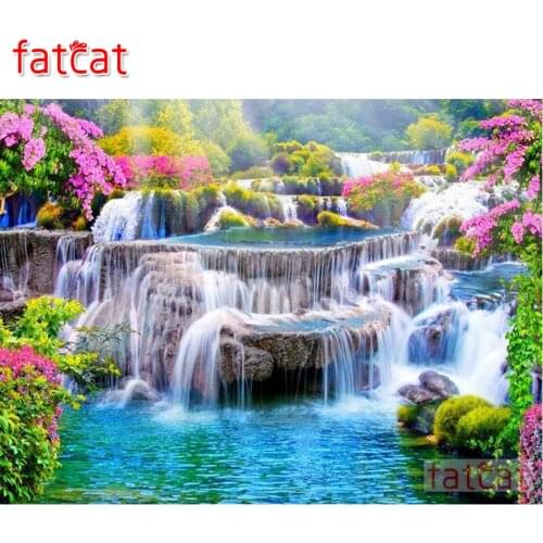 FATCAT Spring landscape waterfall Diamond Painting Full Square Round Drill Diy 5D Diamond Embroidery Mosaic Needlework AE1745