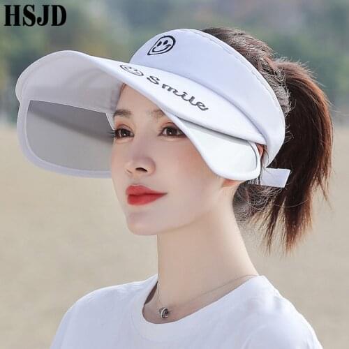 Women Summer Retractable Brim Empty Top Hat Adjustable Smile Sun Visor Cap Outdoor Casual Anti-UV Beach Sports Baseball Cap 2020