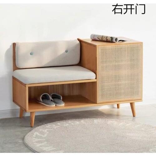 Northern European-Style Solid Wood Footstool Shoe Cabinet Simple Home Bedroom Door Log Color Multi-Functional Sofa Footstool