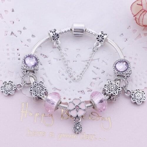 Trendy DIY Romantic Bracelets Charms Crystal Rhinestone Beads Fits European Bracelets Pink Color Bracelet High Quality NEW