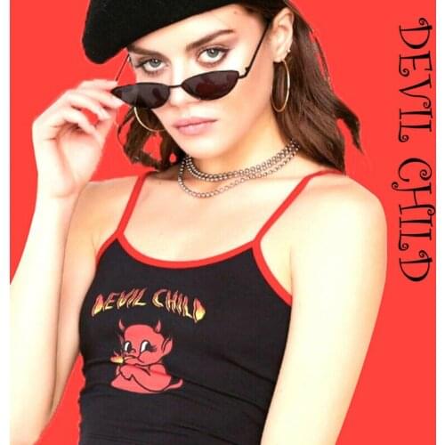 Fashion Causal Womens Halloween Devil Child Print Crop Vest Top Summer Pullover Camis Tops Gothic High Street Clubwear