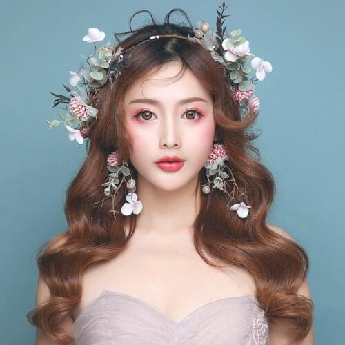 Imitation flower hoop fairy garland Earrings Set beach party women headwear Bride