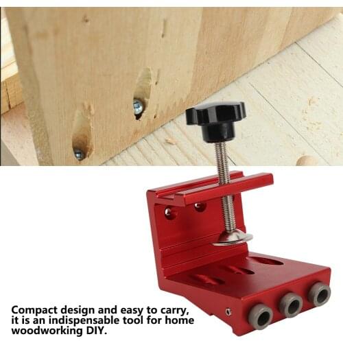 Pocket Hole Drill Guide Aluminum Alloy Household Woodworking Hole Punch Tool Red/BlueRed