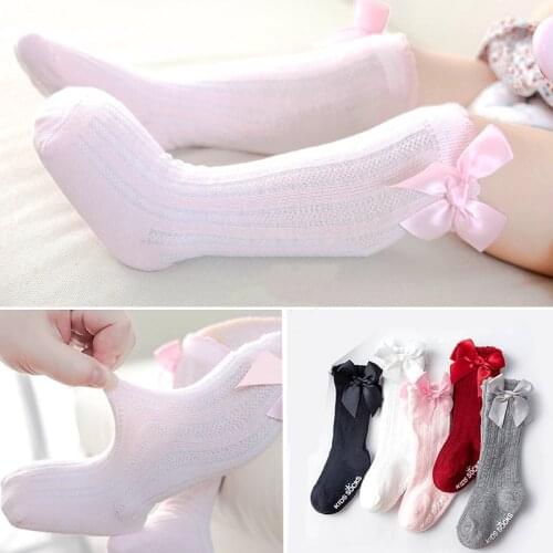Baby Socks Soft Cotton Summer Spring Bows Mesh Newborn Baby Girls Kids for Non-slip Floor Socks Sokken Princess Knee High Long