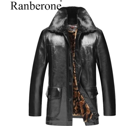 Ranberone New Fashion PU Leather Jacket Men Winter Coat Collar Club Bomber Jackets Warm Outwear Male Casual Tracksuit