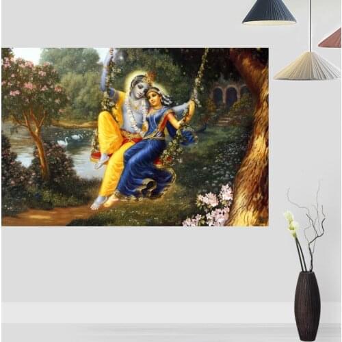 New Radha Krishna Princess Posters On The Wall Modern Anime/Movie/Abstract Rectangle Poster Silk Fabric Cloth Wall Art Unframed