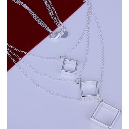 N136 Lucky Charm Silver Color Pendants For Women Jewelry Necklace Accessories Fashion Triple Line And Square Necklace /df