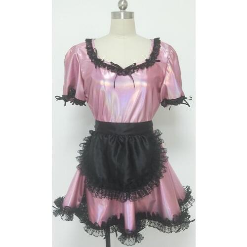 Sissy Maid Dress Plus Size S-7XL Puff Sleeve Mini Dresses with Black Apron Female Maids Cosplay Halloween Birthday Club Costume