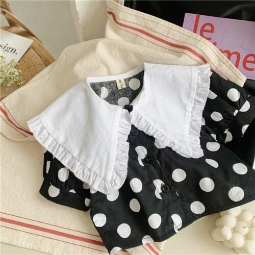 Girls princess black and white polka dot contrast color doll collar shirt childrens top toddler girl fall clothes girls blouse