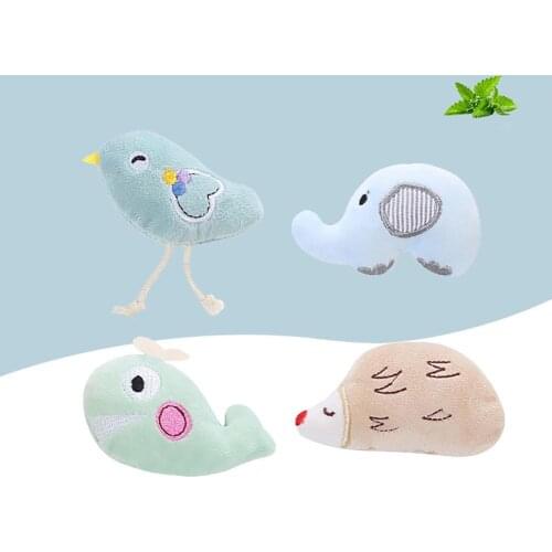 Plush Doll Cute Hedgehog/Elephant/Little Bird/Whale Shape Filling Toy with Catnip for Pet Cat