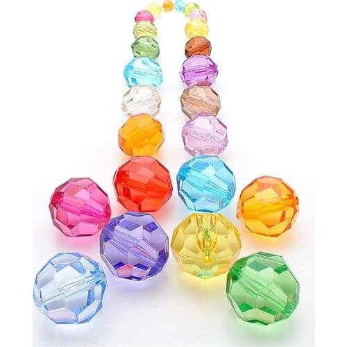 Colorful Transparent Acrylic Faceted Round Beads 6mm 8mm 10mm 12mm 14mm 16mm Loose Plastic Spacer Jewelry Bracelet Necklace Bead