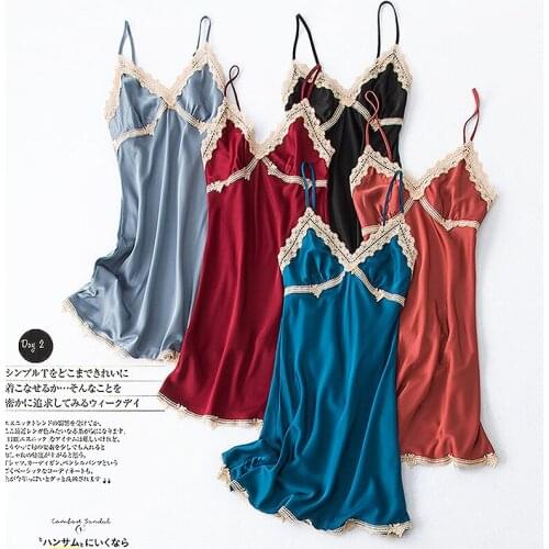 Sexy Lace Backless Nightgown Womens Nightdress Satin Intimate Lingerie Strap Sleepwear Sleep Dress Nighty Dress Home Clothes