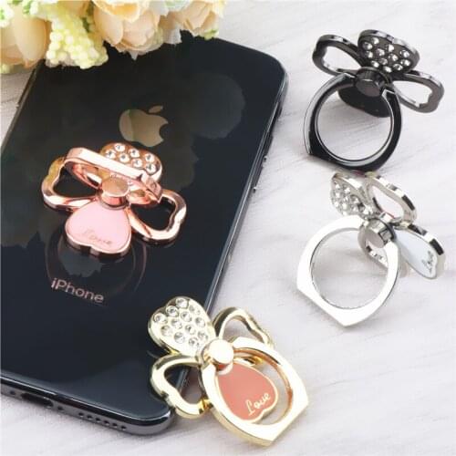 SIANCS Cute Metal Cell Phone Crystal Clover Holder Round 360 Ring Stand Finger Bracket Smartphone Desk stand Grip Socket Mount
