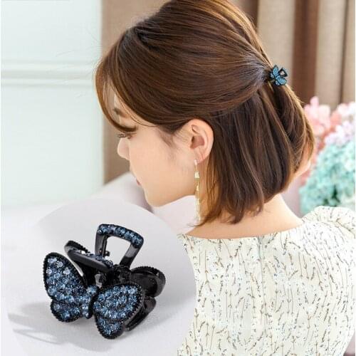 CHIMERA Cute Butterfly Hair Clips Claw Small Mini Bling Blue Rhinestone Jaw Clamp Hairpins Elegant Headwear for Women Girls